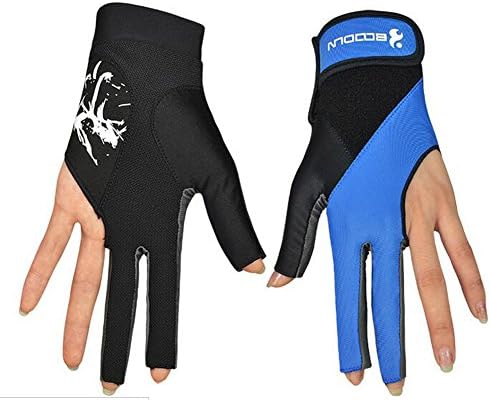 Dou7ble Li Men's Professional Billiards Gloves 3 Fingers Carom Snooker Pool Cue Shooters Hunting Gloves Men Women Lycra Gloves (Blue, M)