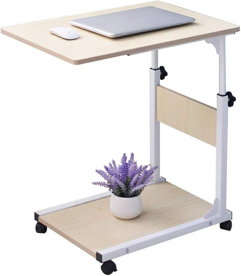 CHICTI Laptop Desk Medical Overbed Table, Adjustable Lazy Computer Desk, Modern Simple Bedside Table, Hospital Bed Home Reading Breakfast Side with Wheels