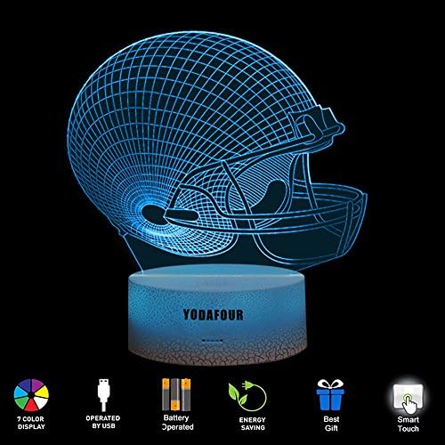 Rugby Helmet 3D Illusion Night Light Lamp Xmas Birthday Anniversary Party Gift Nursery LED Table Night Lamps Lights for Baby Kids Children Teens Football Lovers Bedroom Sports Theme Decor by YODAFOUR