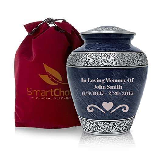 SmartChoice Personalized Urns for Human Ashes Adult - Memorial Funeral Urn Vase with Secure Lid -Handcrafted Cremation Urn (Personalize-Blue) - Thumbnail 4