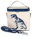 SoYoung Small Cooler Bag - Lunch - Raw Linen, Eco-Friendly, Leakproof, Easy to Clean - Blue Dino