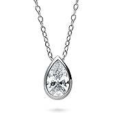 BERRICLE Sterling Silver Solitaire East-West Wedding Pendant Necklace for Women, Cubic Zirconia CZ - Asscher, Cushion, Emerald, Pear, Round Cut