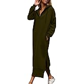 Women Hoodies Maxi Dress Long Sleeve Drawstring Slit Casual Loose Hooded Sweatshirt Fall Solid Dresses with Pocket