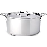 All-Clad D3 3-Ply Stainless Steel Stockpot with Lid 8 Quart, Induction, Oven Broiler Safe 600F, Silver