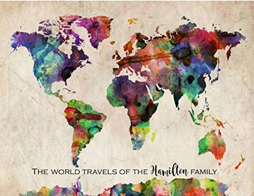 Travel Map of the World, Rainbow Watercolor Map, Push Pin Map, World Map Canvas Wall art, Large Wall Art