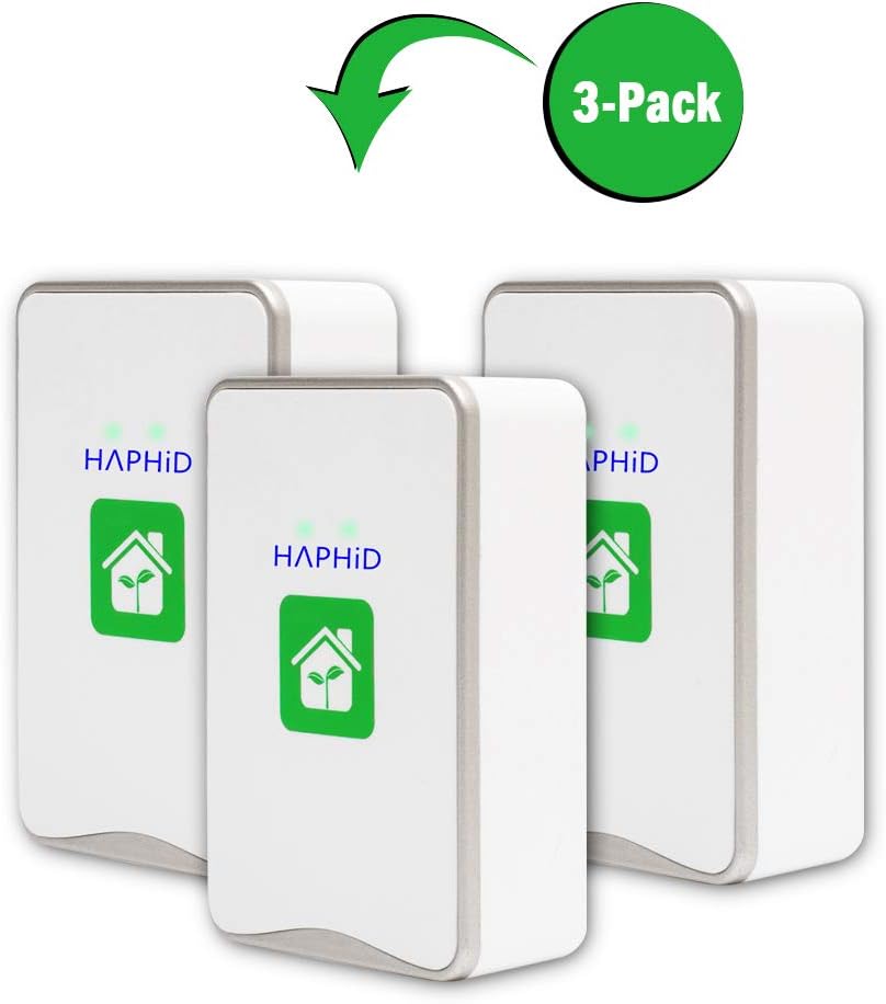 HAPHID Negative Ion Generator Pluggable Air Purifier with Highest Output - Up to 32 Million Negative Ions/Sec, Filterless Mobile Ionizer & Portable Purifier Clean: Allergens,Pollutants, Mold (3-PCS)