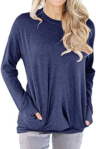 Dutebare Women Long Sleeve Round Neck Sweatshirt Pocket Pullover Loose Tunic Shirts Blouse Tops