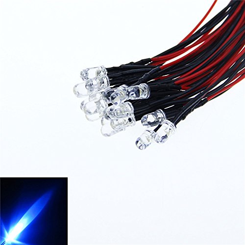 ALITOVE 20pcs 5mm 12V Blue LED Pre Wired Prewired 20cm Bulb Lamp For DIY Car Boat Toys Flashing Party lighting project Blue