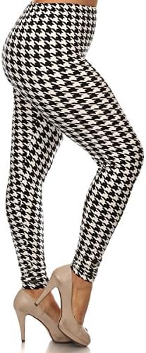 World of Leggings White Comfy Houndstooth Leggings - Plus Size