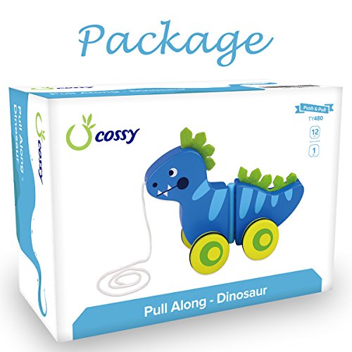 COSSY Wooden Pull Toys for 1 Year Old, Dinosaur Push Toy for Toddler Children Kids - Thumbnail 6