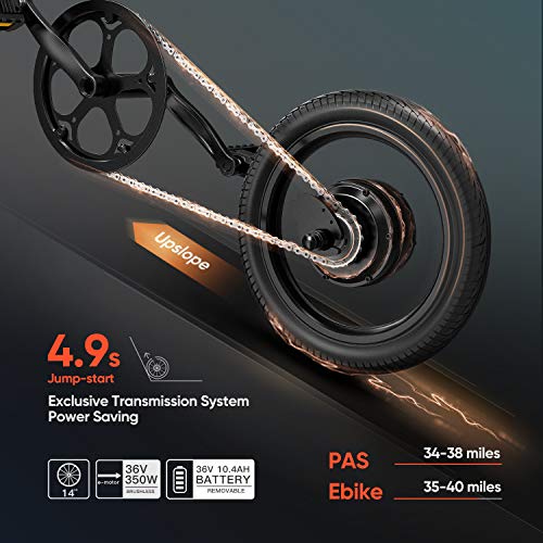 Eahora X3 Folding Electric Bicycle 14'' Mini Electric Bike with Seat Suspension, Front Suspension Fork, 350W Motor 36V 10.4Ah Removable Lithium-ion Battery, Energy Saving Transmission System