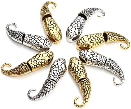 10 Sets Antique Silver Gold Plated Snake Head Hook Clasp End Cap Hook For 7mm Leather Cord