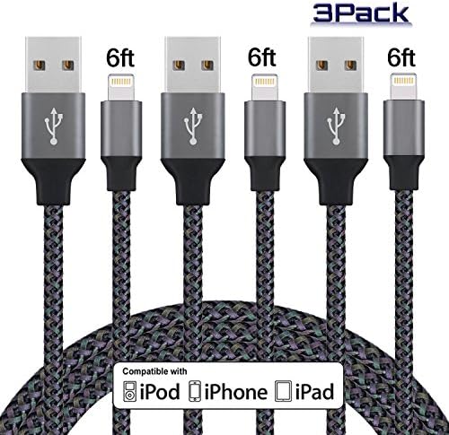 Bangcord iPhone Charger, Lightning Cable 8 Pin Nylon Braided Lightning to USB Charging Cable Cord(6ft) for iPhone7 7 Plus 6s 6s Plus 6 6 Plus 5 5S 5C SE iPad and iPod(Purple&amp;Black,3Pack )