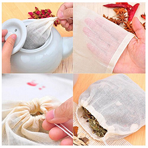 ISKYBOB 24 Pack Mini Reusable Tea Filter Bags Soup Bag,Empty Cotton Drawstring Tea Infuser for Loose Leaf Tea (2.36 x 3.15'')