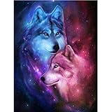 Wolf 5D Diamond Painting by Number Kit, Staron DIY Diamond Embroidery Painting Cross Stitch Kit 5D Diamond Crystal Rhinestone Embroidery Painting DIY Art Craft Canvas Wall Decor (Wolf Lover❤️)