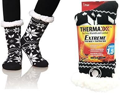QSHOP Women's Thermal Heat Fuzzy Soft Long Fur Socks Christmas Snowflake Knee Highs Stockings Slipper Socks (Black)