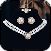 VIRAVENTO Pearl Jewelry Set for Women Elegant Necklace Earrings Rings Bracelet Prom Party Jewelry