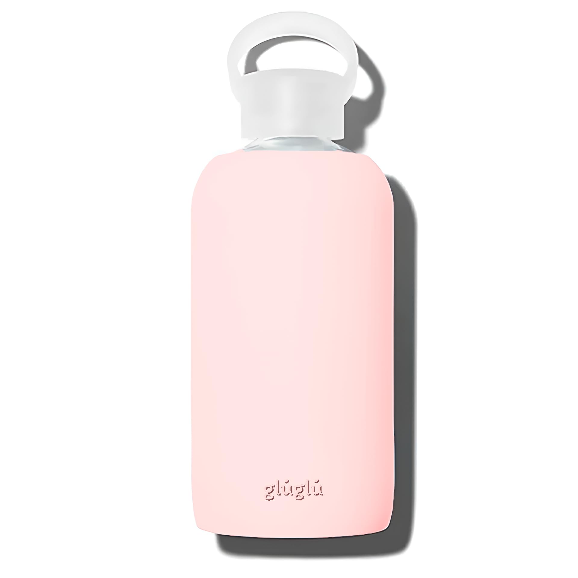 glúglú - 600ml glass bottle with non-slip silicone sleeve (Princess Pink)