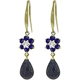 Galaxy Gold GG 14k Solid Gold Fish Hook Sapphire Flower Earrings