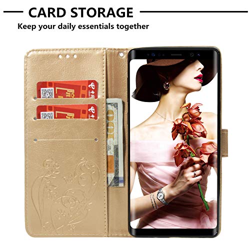 Strap Case for Galaxy Note 9,Wallet Leather Cover for Galaxy Note 9,Herzzer Classic Elegant [Gold Butterfly Pattern] PU Leather Fold Stand Card Holders Smart Phone Case - Thumbnail 6