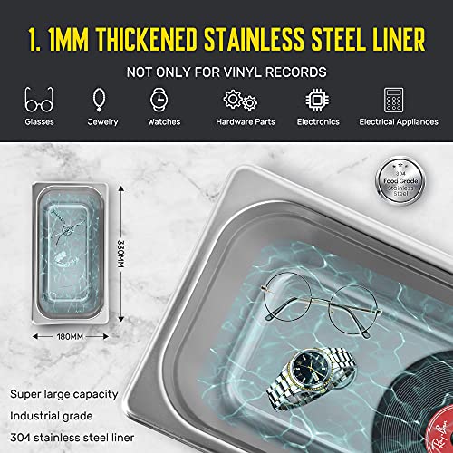 CGOLDENWALL 6.5L Ultrasonic Vinyl Record Cleaner 712 Inch 6 Records