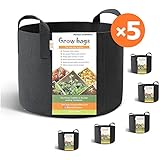 Honest Outfitters 5-Pack 10 Gallon smart Grow Bags for Potato/Plant Container/Aeration Fabric Pots With Handles (Black)