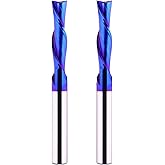 2PCS Spiral CNC Router Bit Down Cut 1/4 inch Shank Solid Carbide End Mill Tools with Blue Nano Coated for Wood Carving Engrav