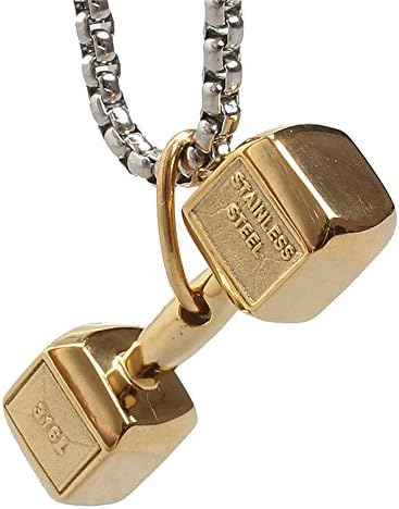 Golden, fashionable man domineering personality gym dumbbell titanium steel pendant necklace