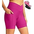 Women's Bike Shorts 4D Padded Cycling Shorts Crossover Waist Biking Shorts with Pockets Bicycle Riding