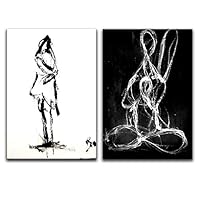 2 Panels Canvas Wall Art Black and White Canvas Prints Home Artwork Decoration for Living Room,Bedroom - 16