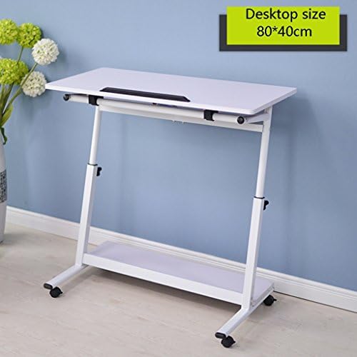 Laptop table ERRU Height Adjustable Standing Bedside Movable Household Lazy Learning Desk(Color Optional,80 * 40 * 60~85cm) Notebook computer tables (Color : White)