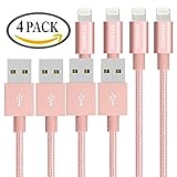 Charger, JOOMFEEN 4Pack 3F iPhone Cable Cord Nylon Braided 8pin to USB Charging Cable for iPhone se/7/7 plus/6/6s/6 plus/6s plus,5c/5s/5,iPad Air/Mini,iPod Nano/Touch(Rose Gold)