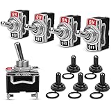 Nilight Heavy Duty Rocker Toggle Switch 15A 250V 20A 125V SPST 2 Pin ON/OFF Switch Metal Bat Waterproof Boot Cap Cover - 5 Pack, 2 Years Warranty