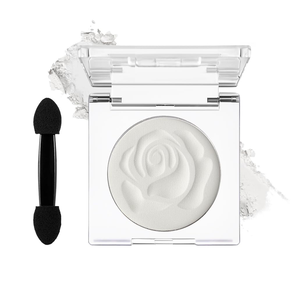 DE'LANCI Matte White Eyeshadow, High Pigment Vegan Pressed White Powder Waterproof, Velvety Blendable Formula for Eye Base, Travel Friendly with Brush Longwear Makeup for Stage Halloween & Cosplay, 02