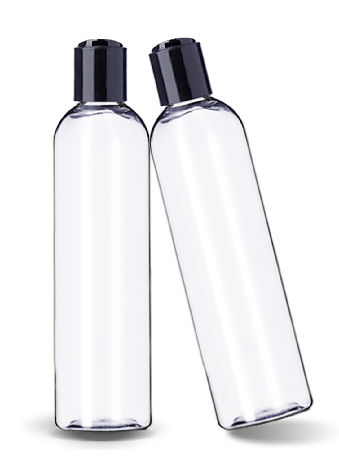 ljdeals 8 oz Clear Plastic Empty Bottles with Black Disc Top Caps, Refillable Containers for Shampoo, Lotions, Cream and More Pack of 2, BPA Free, Made in USA