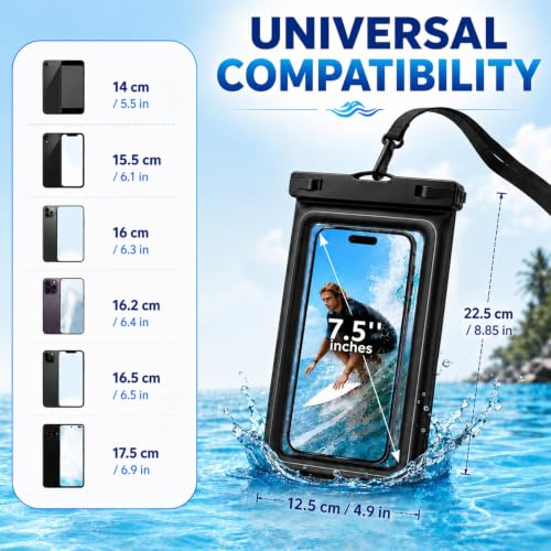 Waterproof Mobile Floating Case 2 Units, IPX8 Floating Mobile Aquatic Case with Adjustable Cord, for 17/16/15/14 Pro Max, Samsung S26 S25 S24 Ultra, Up to 7.5 Inches for Beach Swimming Pool