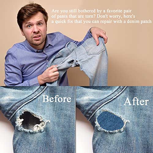 GYGYL 12 Pieces Premium Quality Denim Iron-on Jean Patches, Inside & Outside Strongest Glue 100% Cotton of Deep Blue Repair Decorating Kit, Size 3