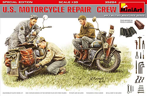MiniArt 35284 US Motorcycle Repair Crew - Special Edition, WWII Military Miniatures 1/35 Scale Model Kit