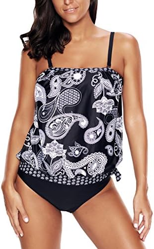 Uniarmoire Two Piece Bandeau Blouson Tankini Tops Swimsuits for Women