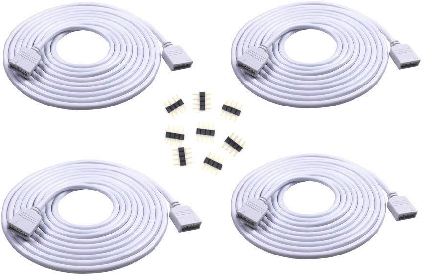 4PCS 2M 6.56ft RGB Extension Cable LED Strip Connector Extension Cable Cord Wire 4 Pin LED Connector for SMD 5050 3528 2835 RGB LED Light Strip (4 PCS)