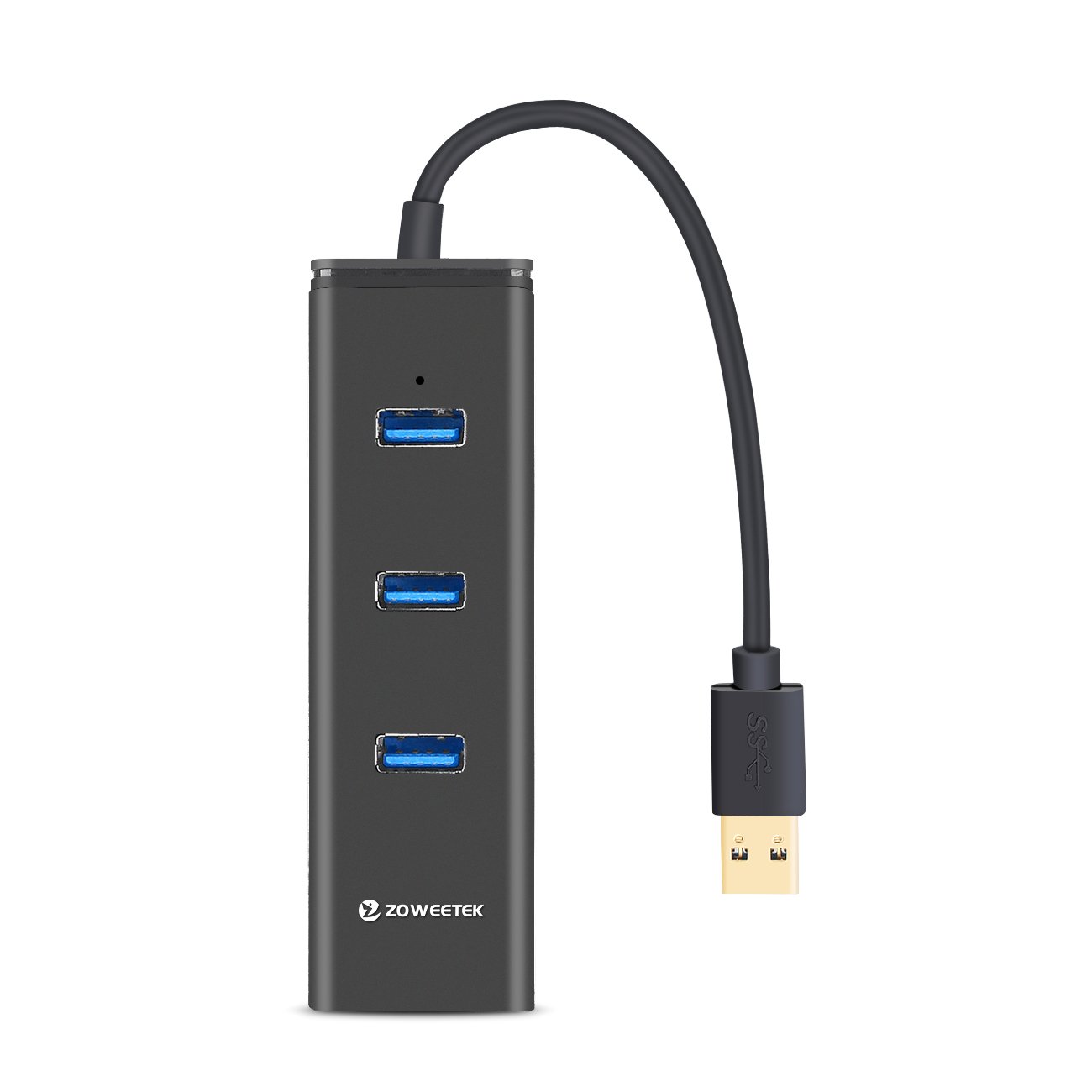 Zoweetek® Hub USB 3.0 de 3 puertos + 1 puerto Ethernet RJ45 Gigabit | Hasta 5Gb/s Para PC y MAC Portátil o tablet | Sin controladores | aluminio