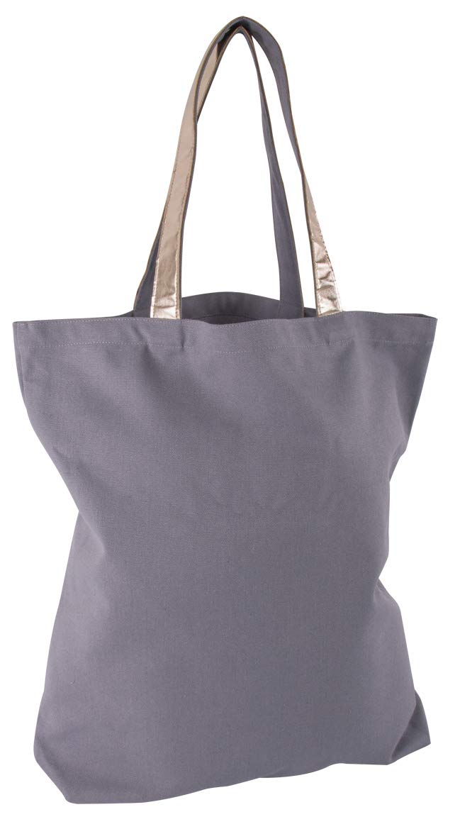 Rayher 53990564 Plain Shopping Tote Bag, Shoulder Bag for Fabric Painting, Screen Printing and Textile Crafts, Polyester-Cotton Blend, Grey with Gold Handles, 46x46x11cm