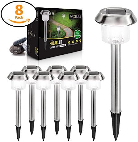 Solar Garden Lights Outdoor, Pathway Led Lighting Waterproof Solar Powered Stainless Steel 15 Lumens Bright for Path, Walkway, Patio and Landscape 8 Pack