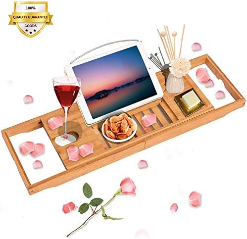 INTERGREAT Craft BambooLuxury Bathtub Caddy Tray, One or Two Person Bath and Bed Tray (Natural Bamboo Color)
