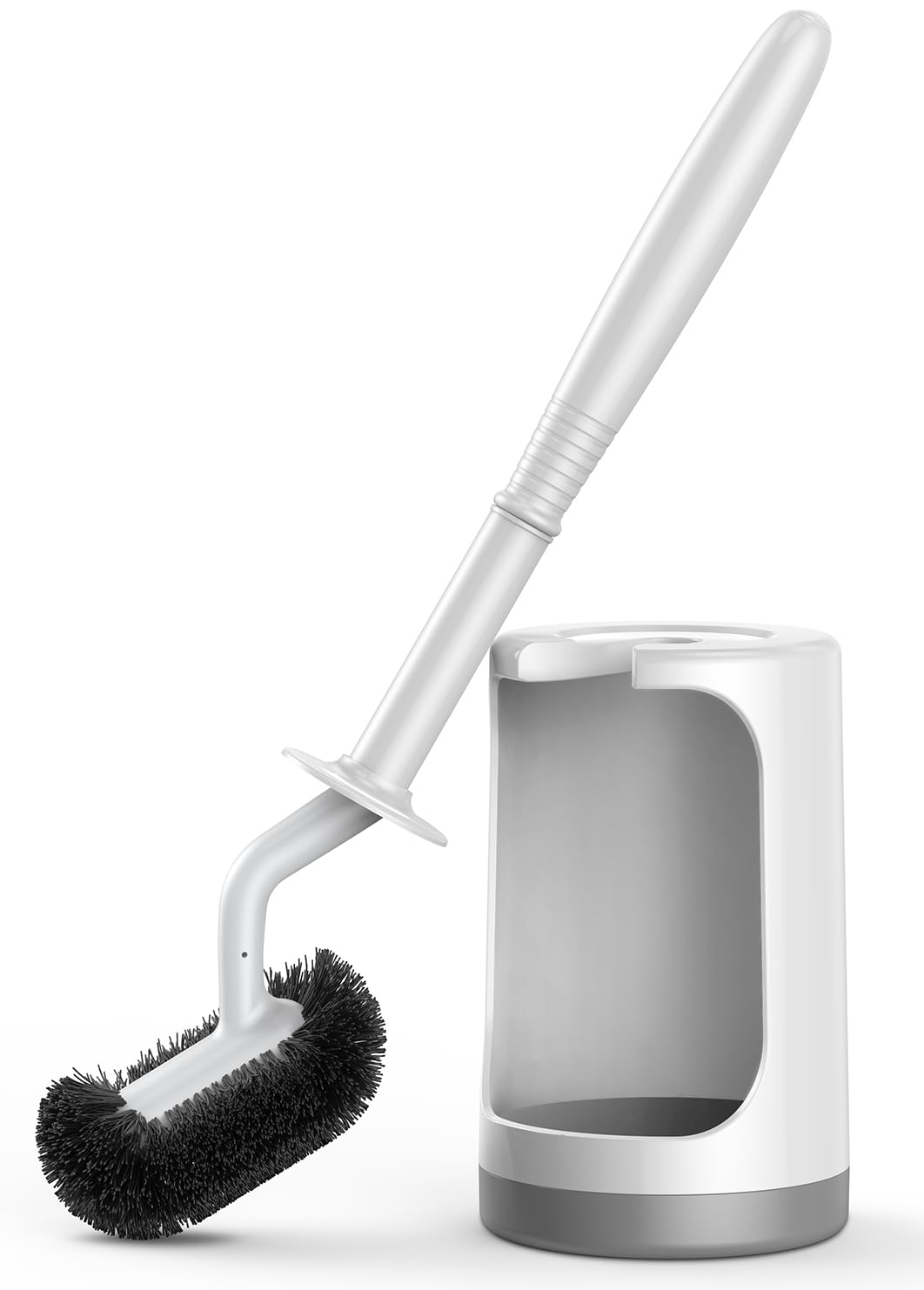 Photo 1 of HAMITOR Toilet Bowl Brush Holder Set: Curved Design with Holder for Deep Cleaning Under Rim - Compact Hidden Scrubber for Small Space - Modern RV Bathroom Accessories - White