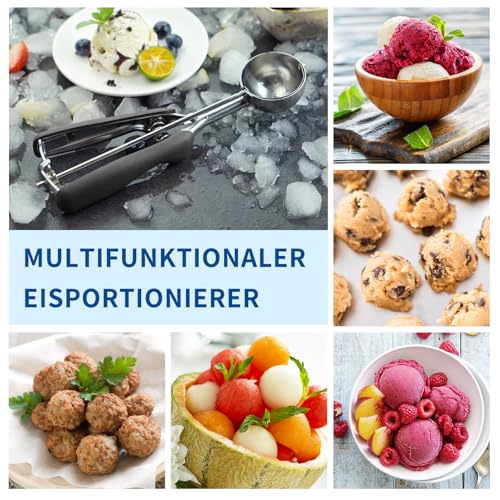 SPEENSUN 3-piece ice cream scoop set with trigger (4/5/6 cm) stainless steel dough scoop balls and melon ball mould made of 304 steel, for ice cream, melon balls, mashed potatoes, dough and cakes