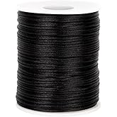 1.5mm Nylon Cord, 110 Yards Black Necklace String Wind Chime Cord, Nylon Bracelets String for Jewelry Making, Macrame Waxed Trim Cord, Multi-Use Silk Cord for DIY Crafts, Braided Beading, Lanyards