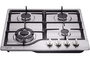 Deli-kit® 24 inch LPG/NG Gas Cooktop Dual Fuel Sealed 4 Burners Stainless Steel Gas Cooktop 4 Burners Drop-In Gas Hob DK245-A02 Gas Cooker