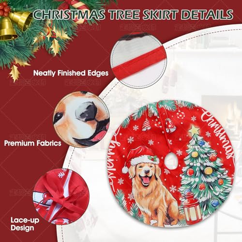 Aqlithle Christmas Tree Skirt, 30 Inches Tree Mat, Dog and Tree Round Xmas Cover for Xmas Indoor Outdoor Home Holiday Merry Christmas Party Christmas Tree Decoration