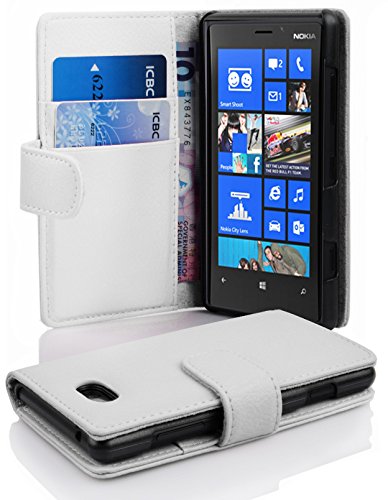 cadorabo Book Case works with Nokia Lumia 820 in SNOW WHITE - with Stand Function and Card Slot made of Structured Faux Leather - Wallet Etui Cover Pouch PU Leather Flip